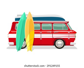Vector travel bus flat cartoon illustration