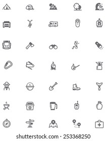 Vector travel and camping equipment icon set