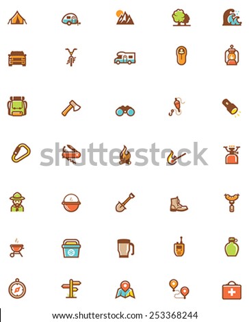 Vector travel and camping equipment icon set