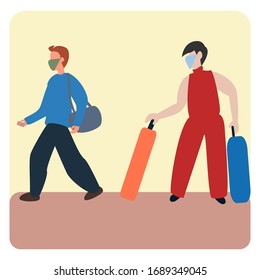Vektorillustration Reisekonzept Hintergrund. Vektorillustration einzeln. Konzept zur Virenvermeidung.  Epidemic Coronavirus. 