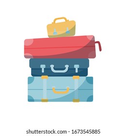 Vector travel concept in flat style - stack of vintages suitcases in trendy colors