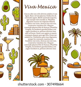 Vector travel concept with hand drawn objects and Cuban seamless background on Cuba or Latin America theme: rum, cocktail, sugar cane, coffee, guitar, cigar for your design