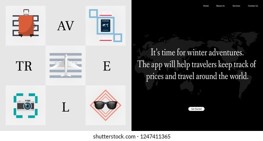 Vector travel concept with icon set for mobile or web ui element design. Web site header. Landing page design.