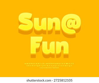 Vector Concepto de viaje Sun and Fun. Verano amarillo 3D fuente. Conjunto de moda de letras y números de alfabeto lindo.