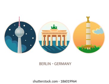 Vector travel destinations icon set - Berlin, Germany. Design illustration