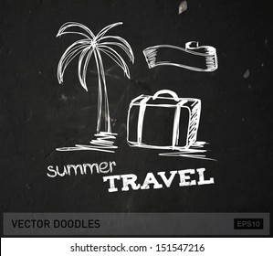 Vector travel doodle, chalk on blackboard