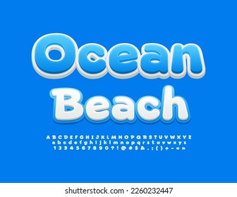 Viaje de vectores Emblem Ocean Beach. Fuente 3D creativa. Conjunto de letras, números y símbolos alfabéticos modernos