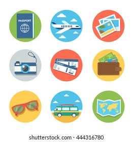 Vector Travel flat icons. Isolated on white background.