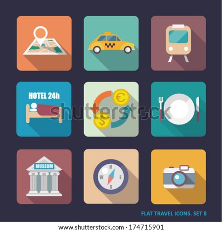 Vector travel flat icons. Set 8.