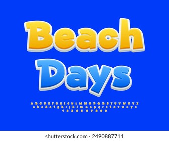 Vector travel flyer Beach Days. Sunny Yellow Font. Artistic style Alphabet Letters, Numbers and Symbols set.