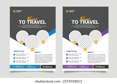 vector travel holiday flyer design and brochure cover page template for travel agency with contact and venue details