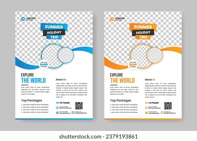 vector travel holiday flyer design and brochure cover page template and editable tour poster template 