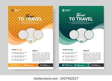 vector travel holiday flyer design and brochure cover page template and editable tour poster template 