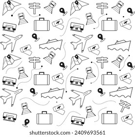 decoración de patrones de icono de viaje vectorial,costura de papel tapiz