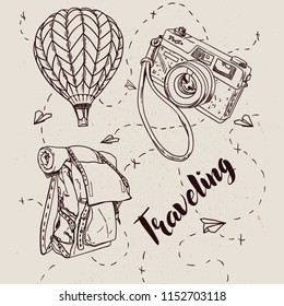 Vector travel icon set hand drawn