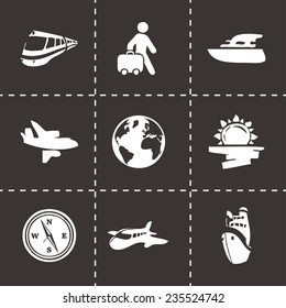 Vector travel icon set on black background