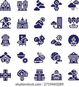 Conjunto de iconos de viaje de Vector con símbolos de vacaciones e ilustraciones de naturaleza marina para el Diseño web