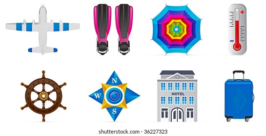 Vector Travel icons set isolated on white background.