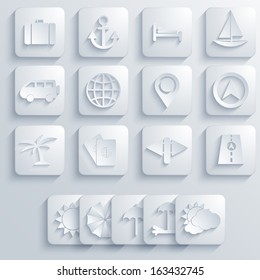 Vector travel icons set on blue background. Eps10