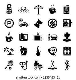 vector travel icons, vacation and tourism icons, hotel sign and symbols
