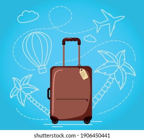 Vector travel illustration. Chemonade on a blue background with line drawings
