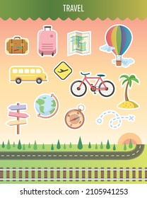 Vector Travel Illustration Sticker Set