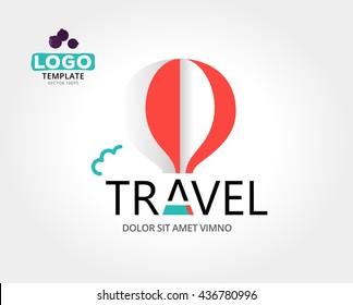 Diseño del logotipo de viaje vectorial. Elemento de identidad corporativa. Plantilla de logotipo. Concepto de signo turístico con globo aerostático en la letra A. Aislado sobre fondo claro.