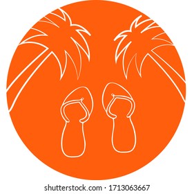 Vector travel logo element. Vector palm and slippers. Beach logo design. Resort symbol. 