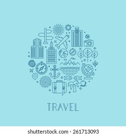 Vector travel logos and icons in outline style - holiday and vacation signs