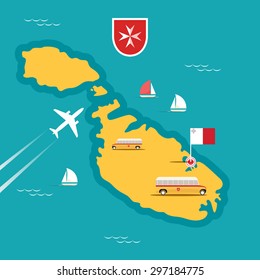 Vector travel map of Malta in flat style