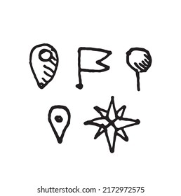 Formas de navegación para viajes de vectores, Ilustración manual, conjunto de iconos.