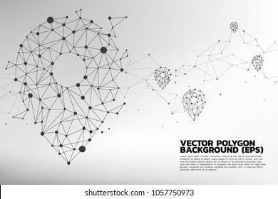 Vector Travel Network Pin mark polygon dot connected line: concept of travel route, location, journey