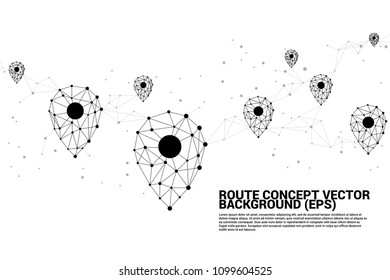 Vector Travel Network Pin mark polygon dot connected line: concept of travel route, location, journey