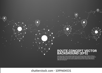 Vector Travel Network Pin mark polygon dot connected line: concept of travel route, location, journey