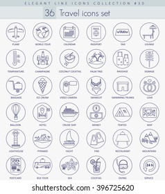Vector Travel outline icon set. Elegant thin line style design.