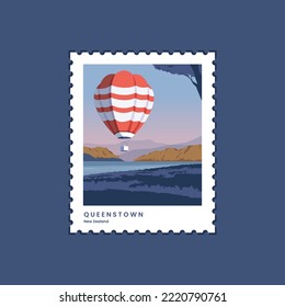 Vector travel postage stamps queenstown, New Zealand. Mail envelope, post office stamp vector illustration design.