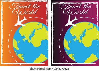 vector travel poster with globe and aero plane