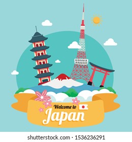 Vector travel poster of Japan.
