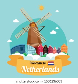 Vector travel poster of Netherlands.