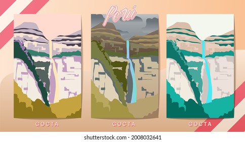 afiche de viaje vectorial de dibujos hechos a mano en Perú ilustración vectorial estilo retro diseño plano