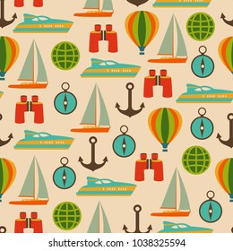 Vector travel seamless pattern with graphic flat elements