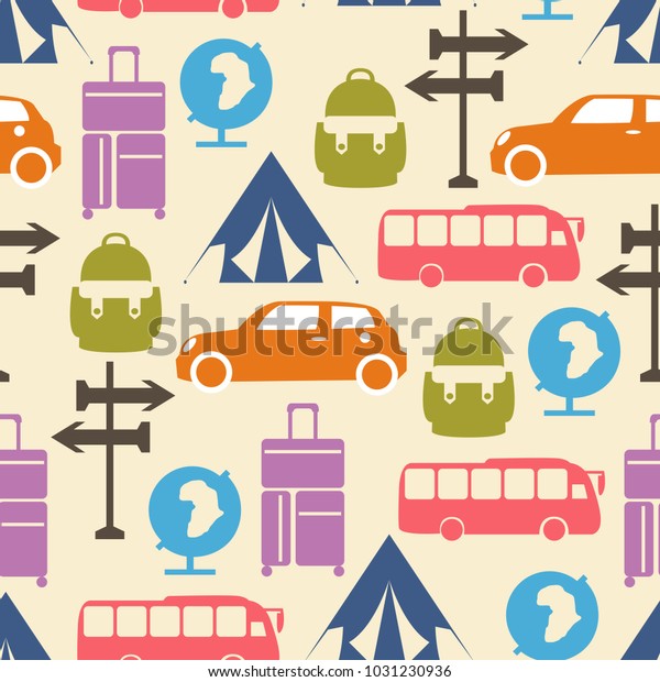 Vector\
travel seamless pattern with graphic flat\
elements