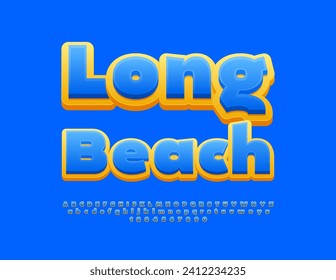 Vector travel sign Long Beach. Creative Blue Font. Artistic Alphabet Letters and Numbers set.