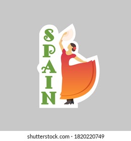 Vector travel sticker.  A flamenco dancer, Spain.