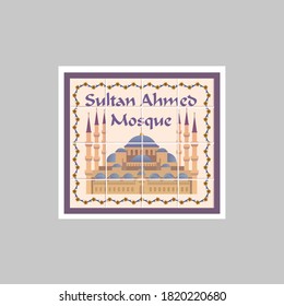 Vector travel sticker.  Sultan Ahmed Mosque, Turkey.