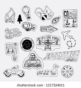 Vector travel stickers. Beautiful  travel Icons for your design. Vintage hand draw elements.