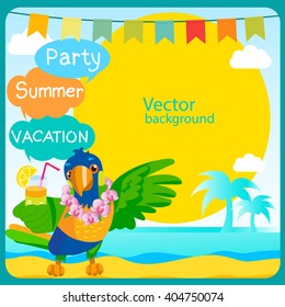 Vector Travel Summer Background. Summer Party Vector Concept Banner. Traveling Template With Space For Text. Flyer Design - Vector
