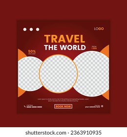  vector travel tour instagram post or social media post template.
