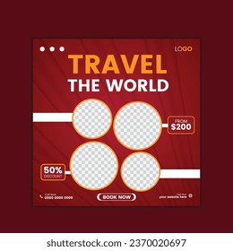  vector travel tour instagram post or social media post template.