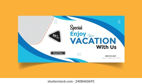 Vector travel and tourism social media cover banner template design